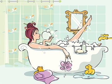 Jeune femme prenant son bain